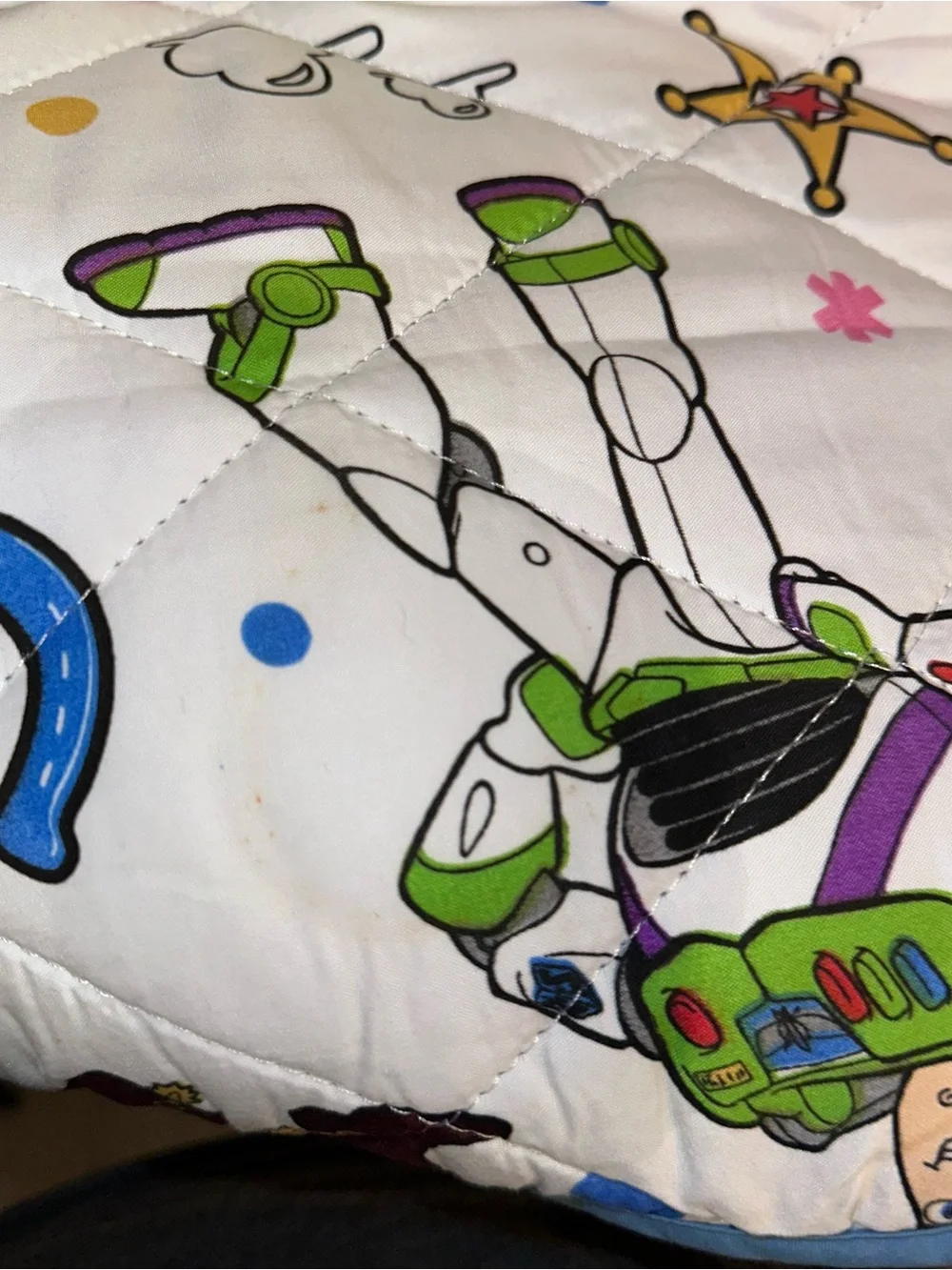 Toy Story Twin Quilted Blanket for Kids Woody Jessie Buzz Alien Bullseye *Flaw